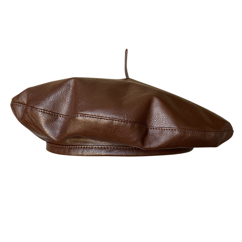 mona同款帽子飞碟帽韩版百搭复古pu皮质网红款贝雷帽显脸小画家帽