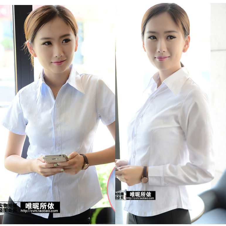 包邮新款女士衬衫浅蓝短袖职业装工作服半袖工装V领长袖条纹衬衣|ruв категории Женская одежда, рубашка - от Buy2taobao.com для оказания профессиональной услуги покупки агента Taobao