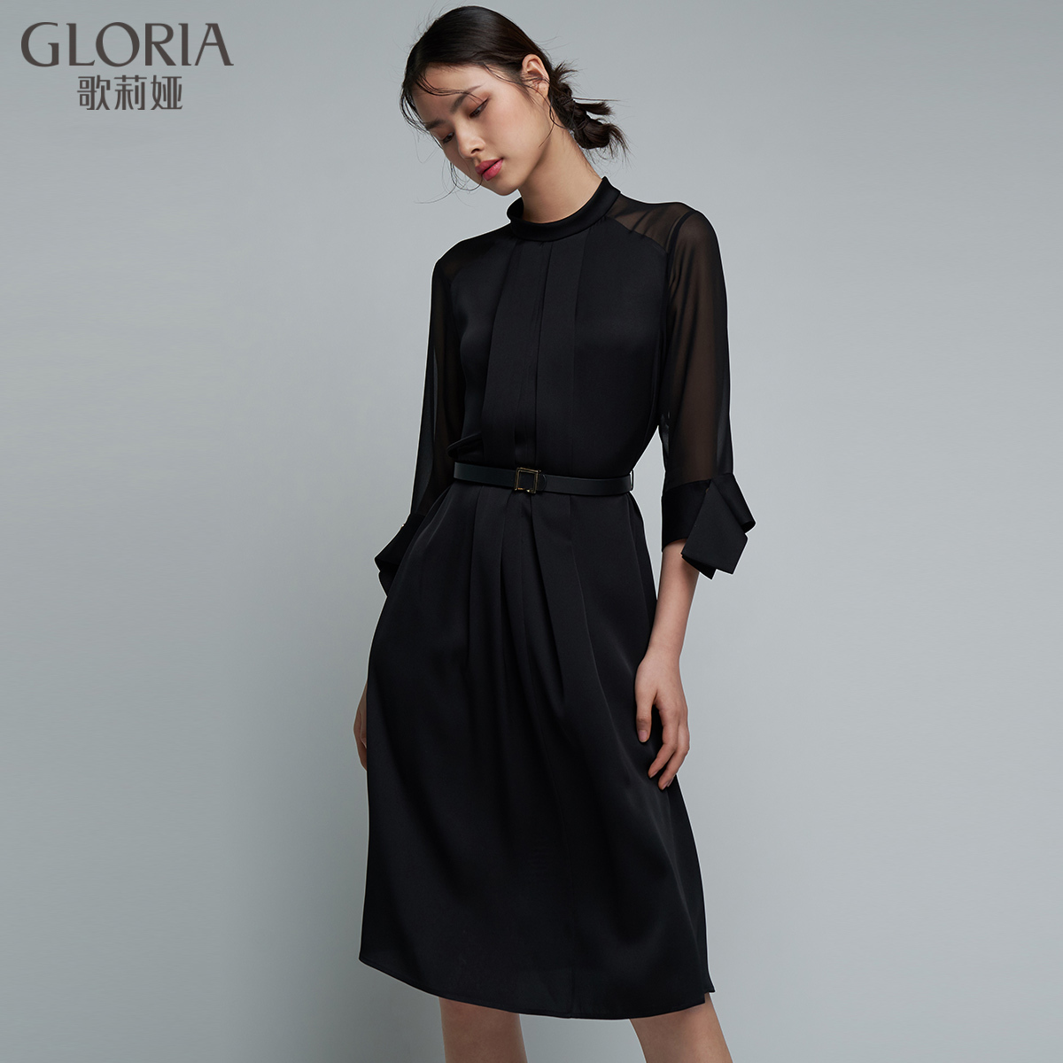 商场同款gloria歌莉娅新品真丝透视拼接连衣裙104l4k950