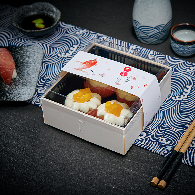 一次性木质可降解寿司打包盒商用高档刺身沙拉外卖日式腰封包装盒