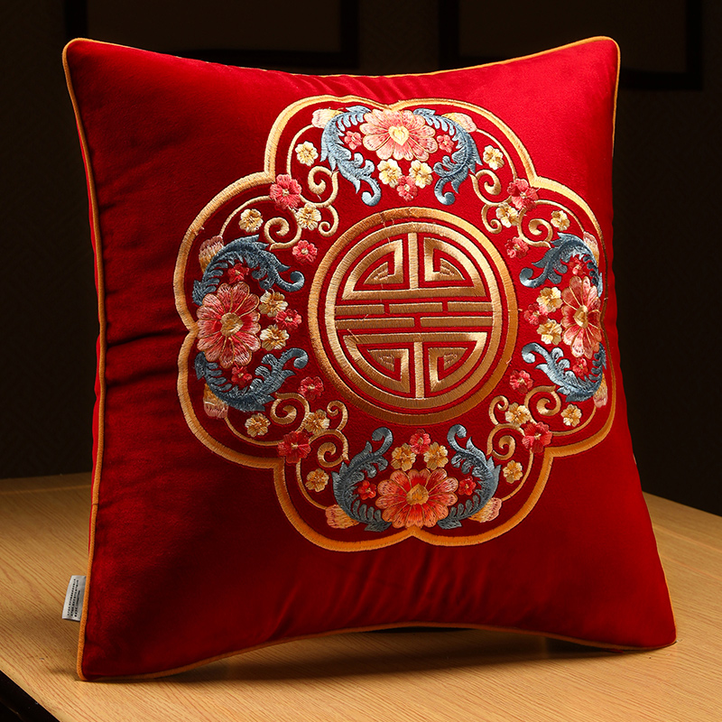 中式抱枕靠垫冬季款客厅沙发中国风靠枕套床头靠背垫大号含芯腰枕