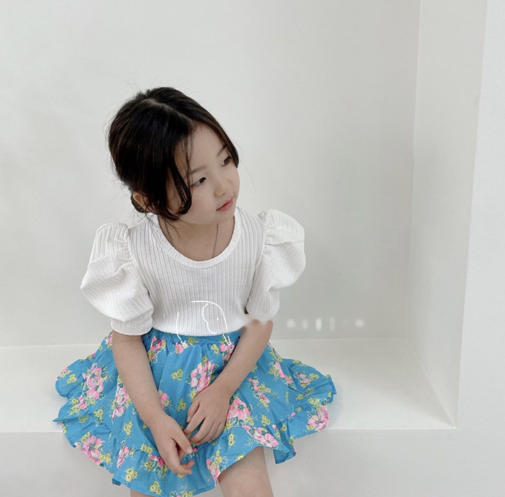 韩版童装女童新款春夏季百搭简约纯色泡泡袖半袖短袖T恤