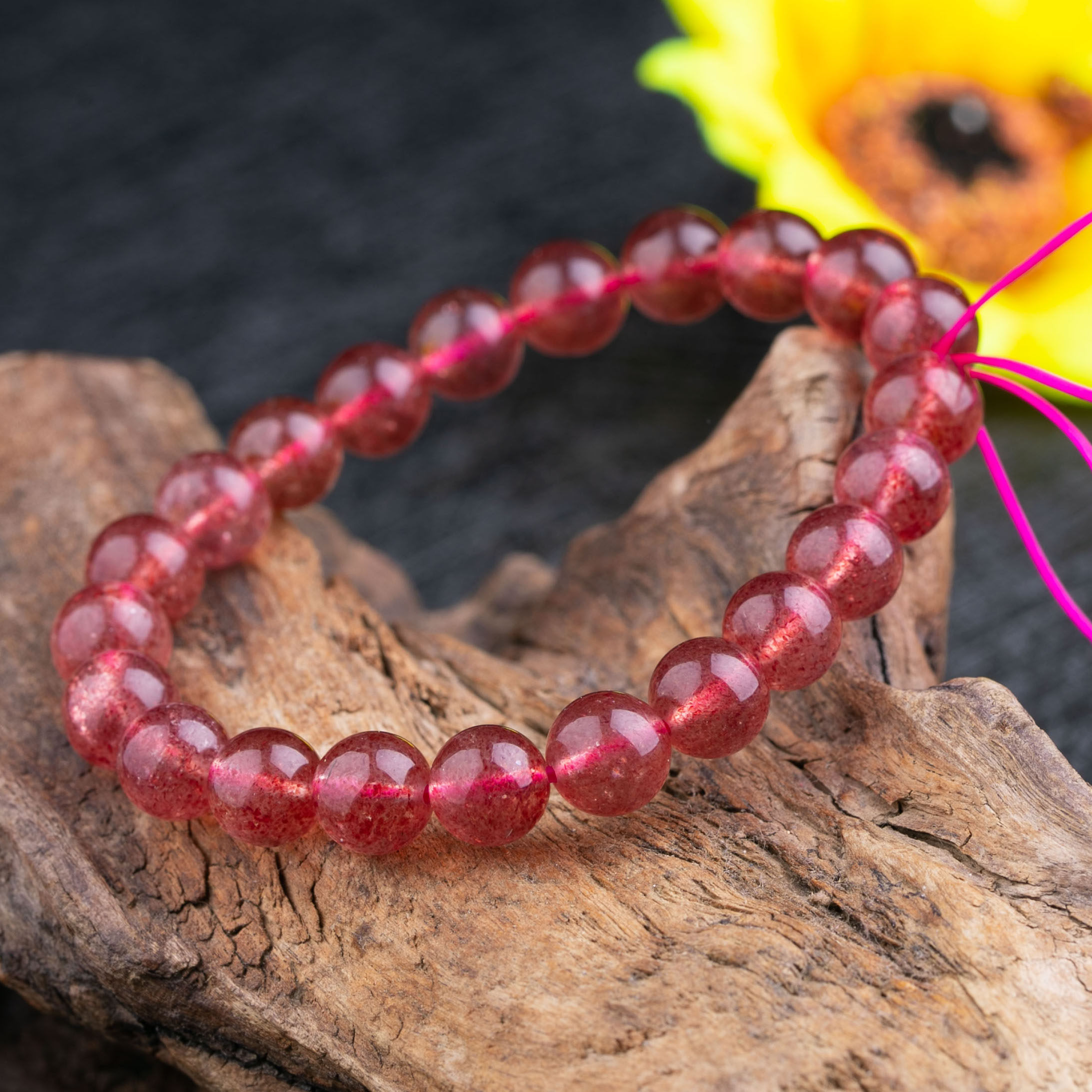 水晶之恋天然草莓晶手链女红草莓晶鸽血红转运单圈原石粉水晶手串