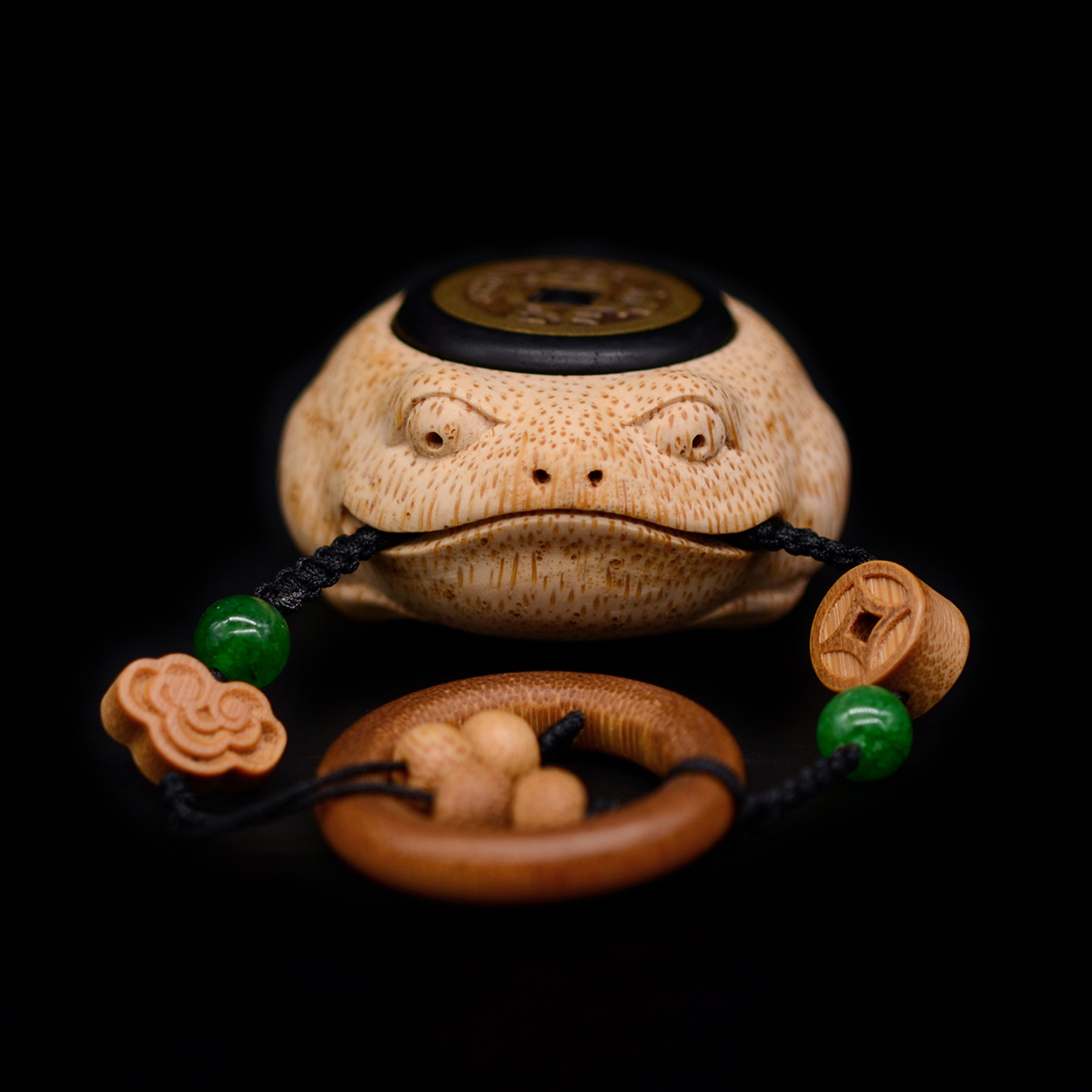 镶嵌老竹根雕金蟾手把件雅玩茶宠三脚蟾蜍手工工艺随形雕老料满钉