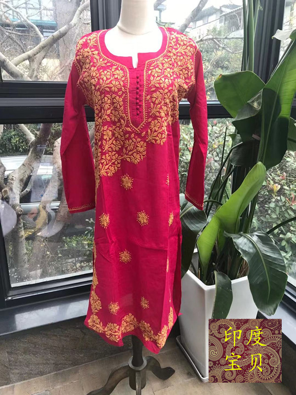 India lady Cotton have more cash than can be accounted for Asymmetry Embroidery Flower kurta T-shirts ventilation Sweat comfortable The gown Dressin the Women's clothing/Boutique , Costume/National costume/Stage costumes , National costume/Costumes category - from Buy2taobao.com to provide professional Taobao agent buy service