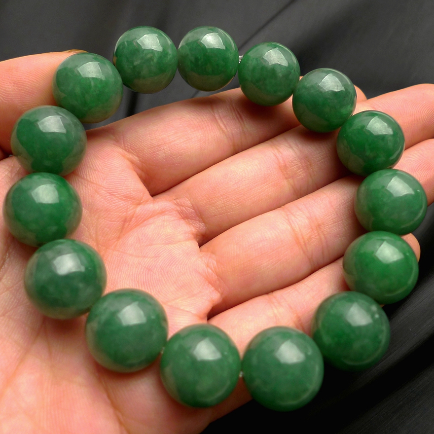 【大珠手串】缅甸a货翡翠老坑种满绿精品大佛珠男士手串 91.22g