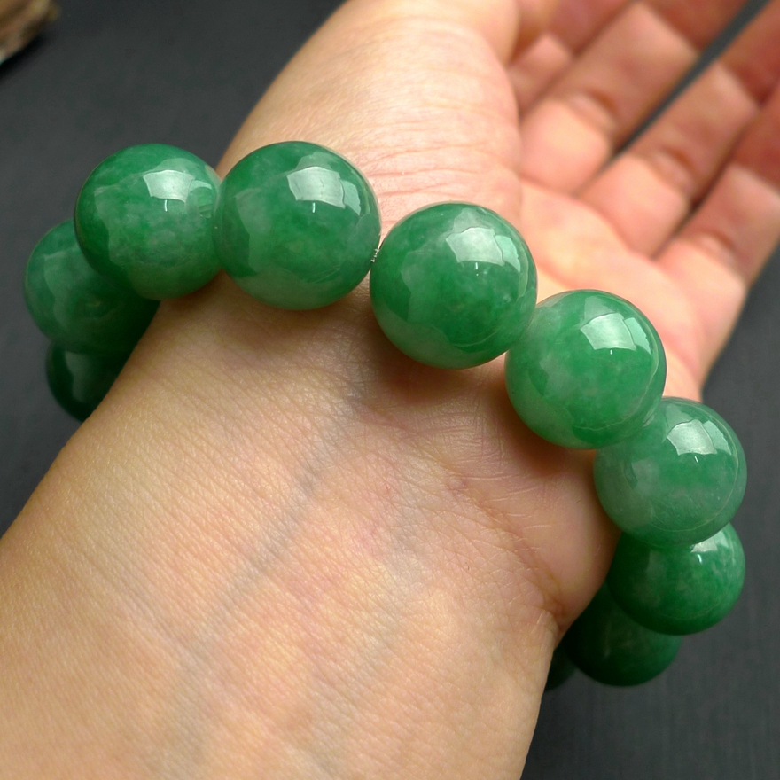 冰糯种满色阳绿精品a货翡翠大佛珠男士手串 92.36g