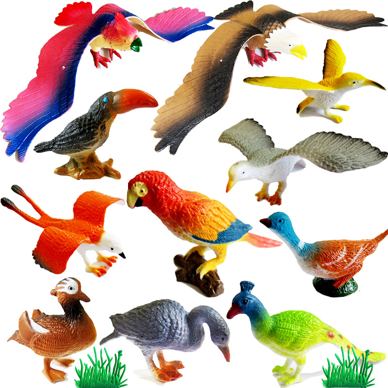 迷你仿真假鸟小鸟动物模型植物场景儿童玩具鹦鹉孔雀老鹰宝宝教具