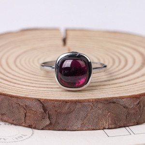 天然紫牙乌石榴石戒指s925纯银活口镶嵌大号裸石女款开口水晶指环