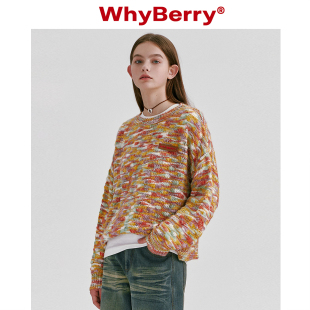 WhyBerry 23AW“棉花糖”彩虹色小毛衣宽松圆领长袖慵懒少女风