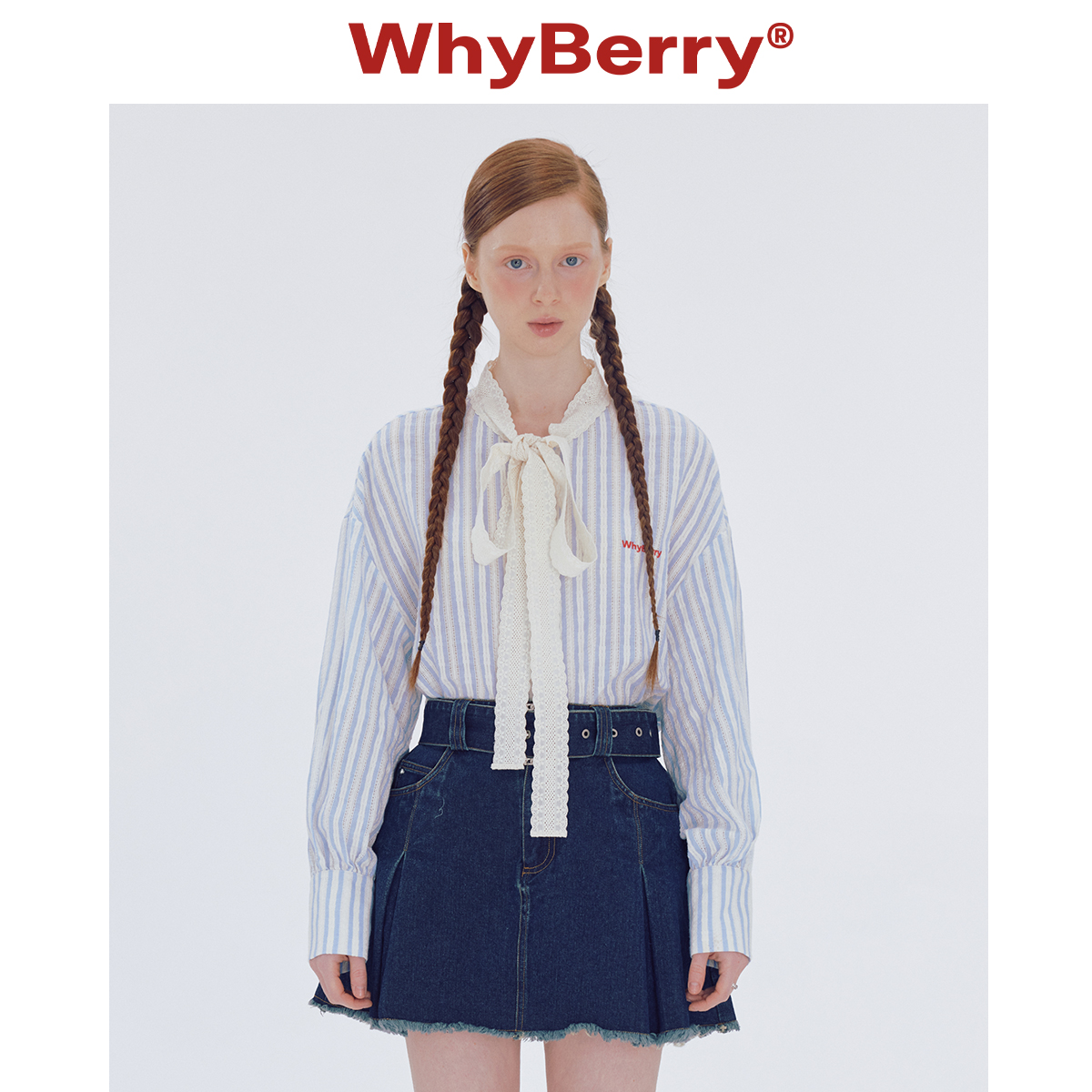 WhyBerry 24SS“糖豆少女”长袖款蕾丝蝴蝶结衬衫上衣夏季甜美风