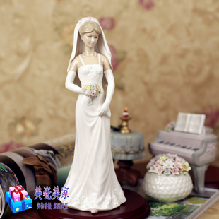 外贸英国陶瓷独特瓷偶人物桌面雅致新娘摆件结婚礼品 捧花新娘