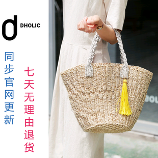 三宅一生包包5月新款 5月DHOLIC 日本代購暖暖夏季清爽流蘇純色草編手提包女包b48670 三宅一生包包