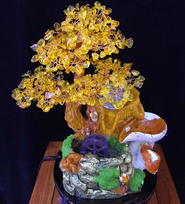 黄水晶发财摇钱树转运球流水风车家居办公风水摆件饰品客厅开业礼