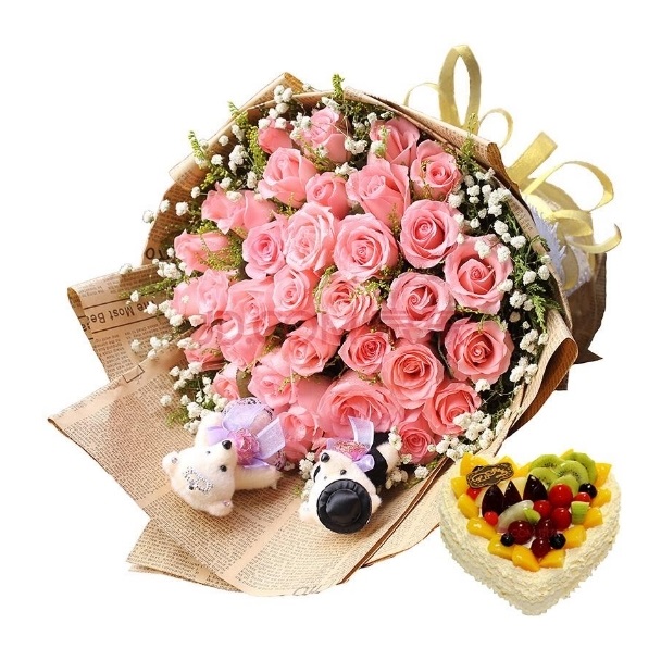 沈阳和平区集贤南湖长白太原街520鲜花店配送生日蛋糕玫瑰