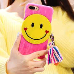 韩国彩色球球流苏笑脸苹果6s手机壳苹果iphone7Plus毛绒保护套潮