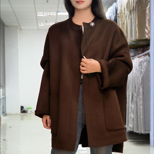 2022新款冬季韩版圆领双面毛呢羊绒大衣中长款宽松减龄显瘦女外套