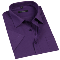 紫色短袖衬衫  2016夏季深色商务男装肥佬纯紫色加肥加大半袖衬衣