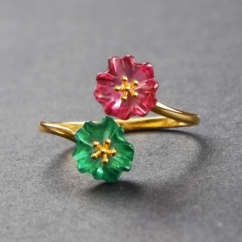 她世代天然饰品店-她世代碧玺花朵戒指