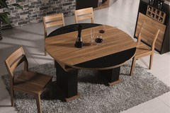 北欧简约大圆桌子特价 现代黑玻可伸缩圆桌 宜家多功能开合实木桌