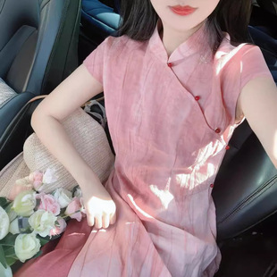 2024新款夏季搭配一整套新中式国风高级感小香风粉色旗袍套装裙女