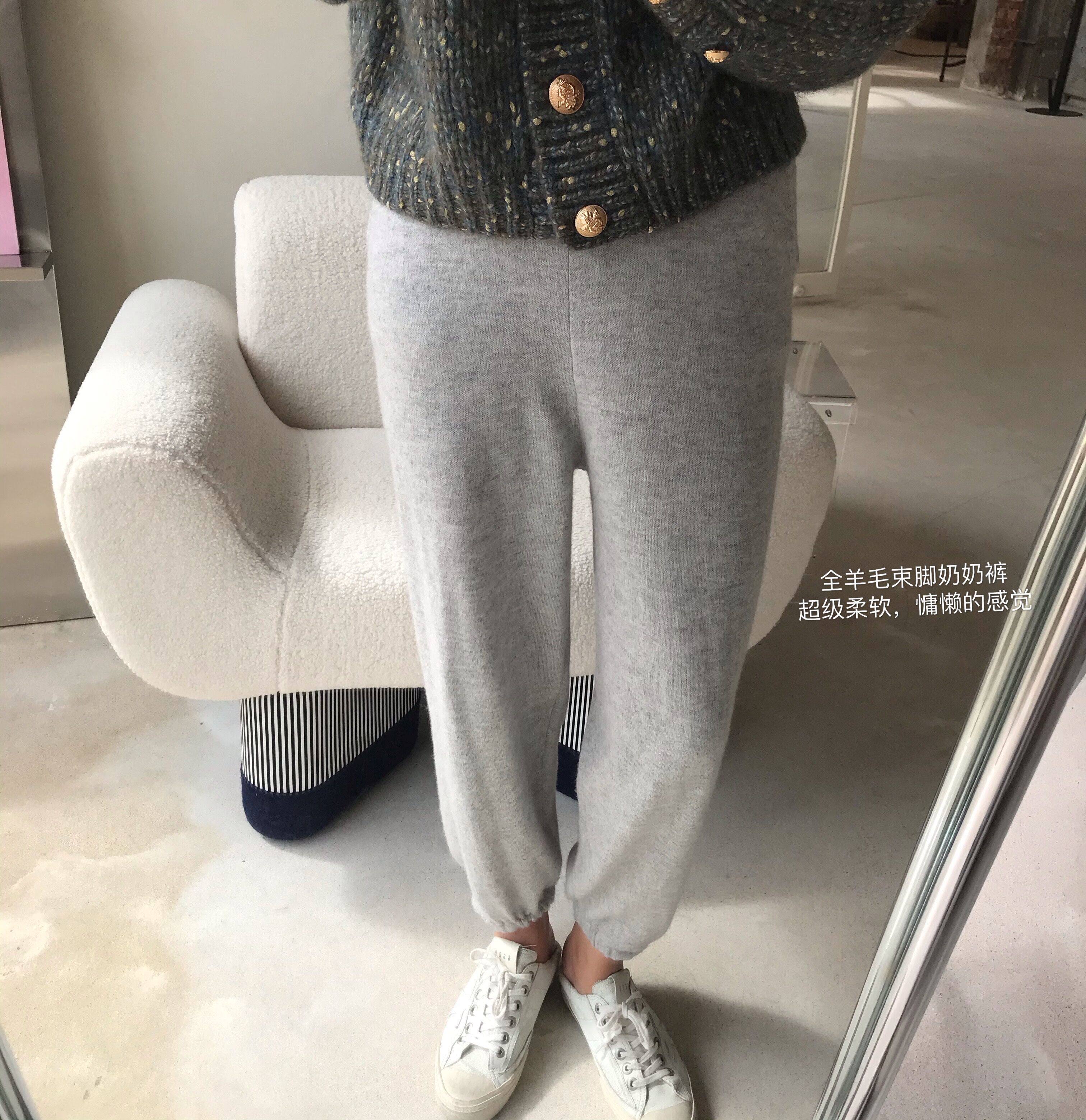 yuyee_针织奶奶裤女2020冬季新款百搭羊毛高腰显瘦直筒九分休闲裤