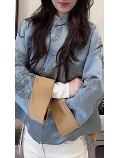 新中式女装中国风年轻款唐装小香风独特气质外套超好看蓝色上衣春