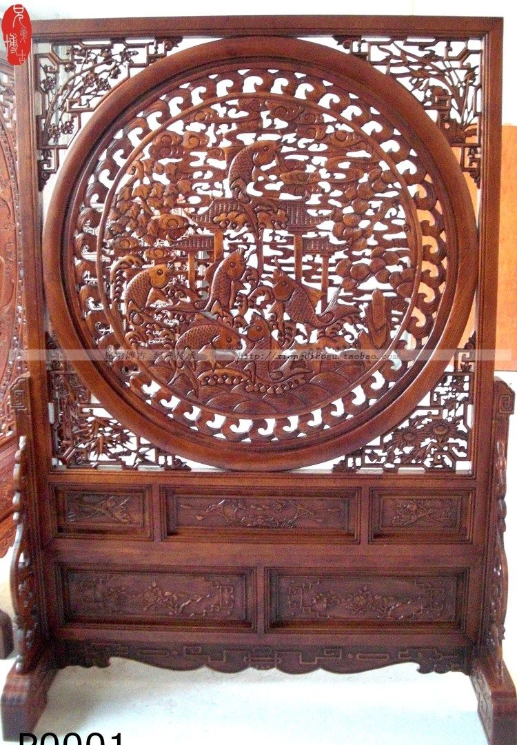 屏风木雕隔断中式装修落地香樟樟木雕刻鱼跃龙门木雕