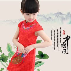 女童装旗袍夏季儿童提花棉唐装小孩中国风连衣裙中小童女童演出服