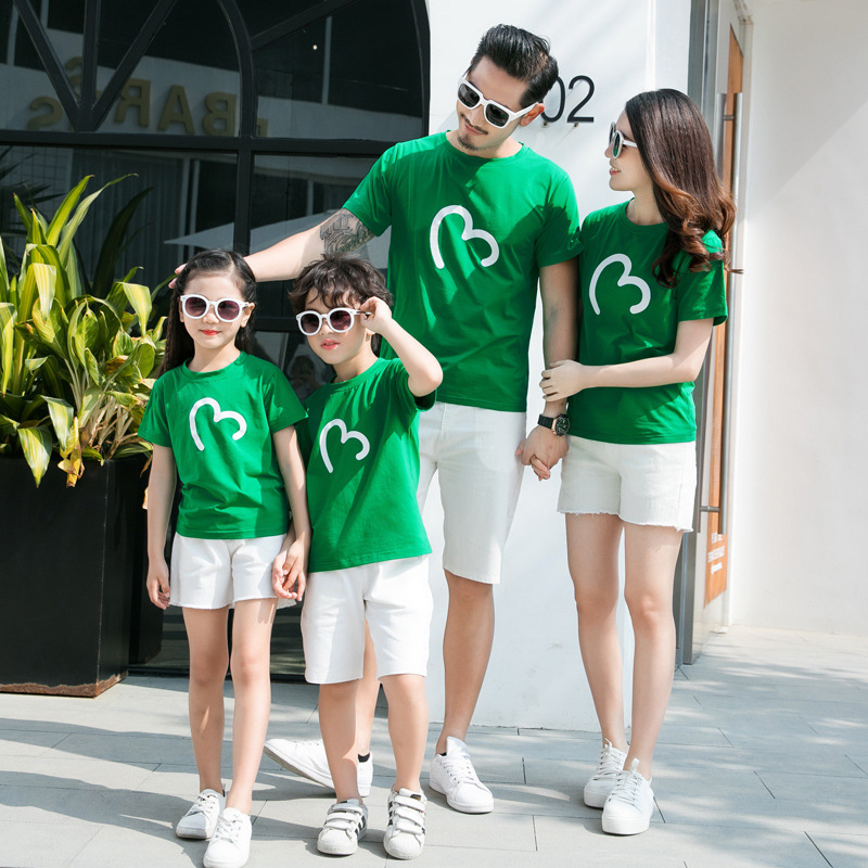 Green parent child dress 2019 New wave love Short sleeved pure cotton Large Sports suit Net Red kindergarten Class clothesin the Children/Baby/Family fitted , Family fitted/Parenting Fashion category - from Buy2taobao.com to provide professional Taobao agent buy service
