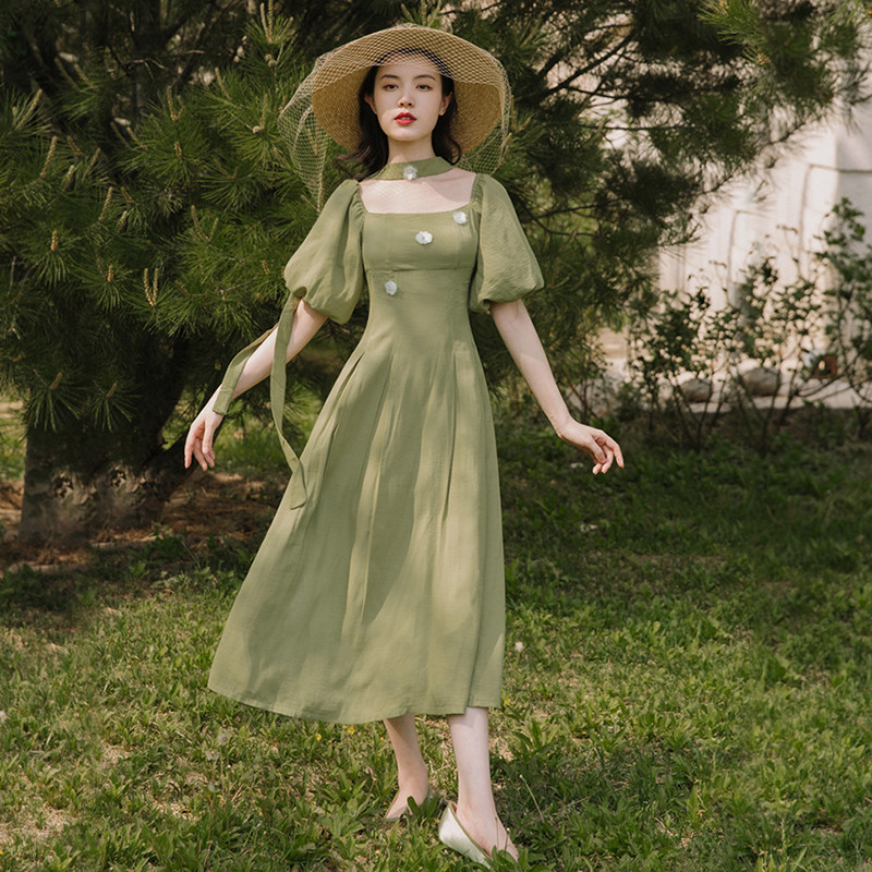 夏季女装新款复古法式浪漫仙女雪纺连衣裙凡尔赛长裙茶歇在逃公主