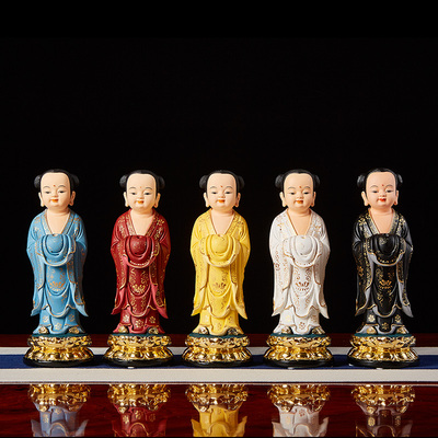 龙御楠 五方童子神像 五方天尊 五灵童子 极彩敦煌彩德化陶瓷木雕