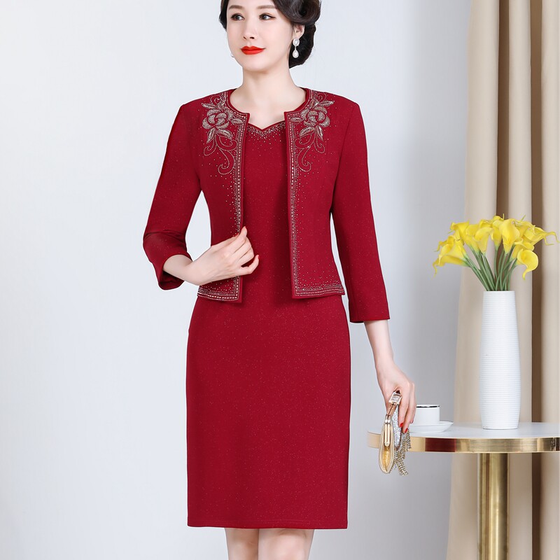 5月结婚礼妈妈连衣裙高贵两件套装年轻喜婆婆婚宴装礼服中年套裙