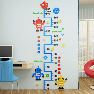 机器人身高墙贴纸3d立体测量尺可移除不伤墙亚克力宝儿童房间布置