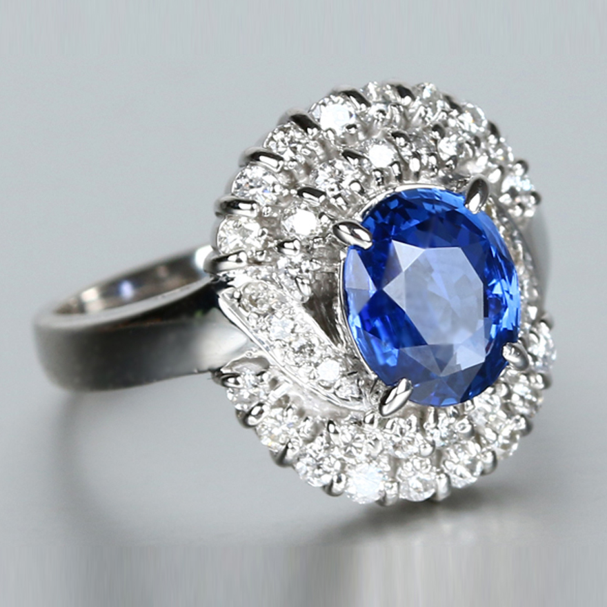 gia 1.48克拉 斯里兰卡天然无烧蓝宝石戒指 铂金豪镶钻石