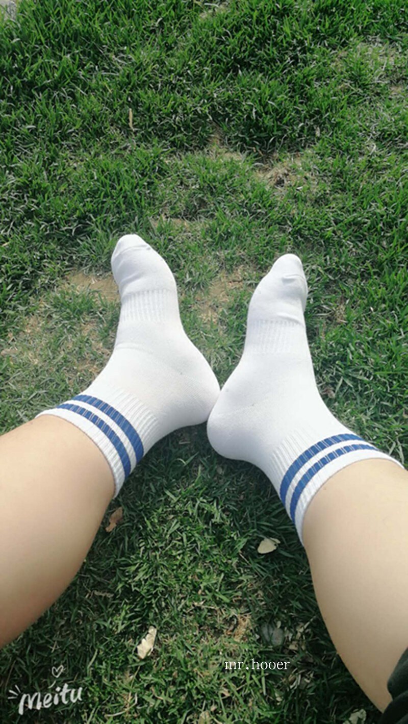男士纯棉中筒春夏两道杠吸汗束腰运动跑步健身羽毛球篮球袜白袜子