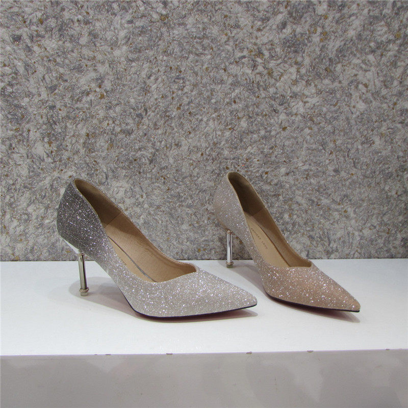 婚鞋推荐夏雪儿258-1色拼接时尚性感细高跟尖头浅口单鞋女鞋有34