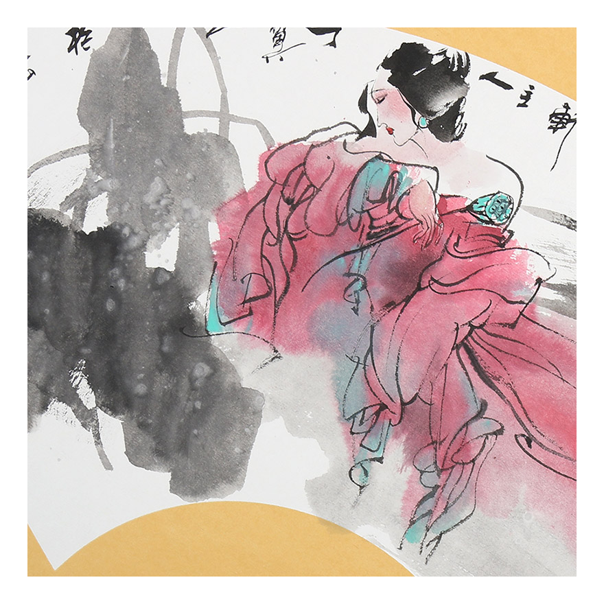 【直供周】丁翼之《醉荷》人物画名家