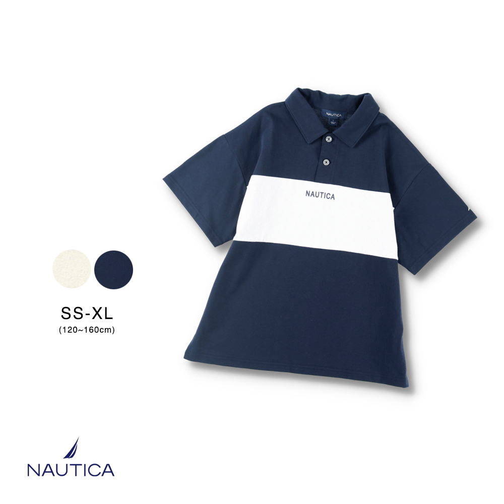 日本诺帝卡 NAUTICA 2024夏季儿童装天竺棉拼色翻领POLO衫短袖T恤