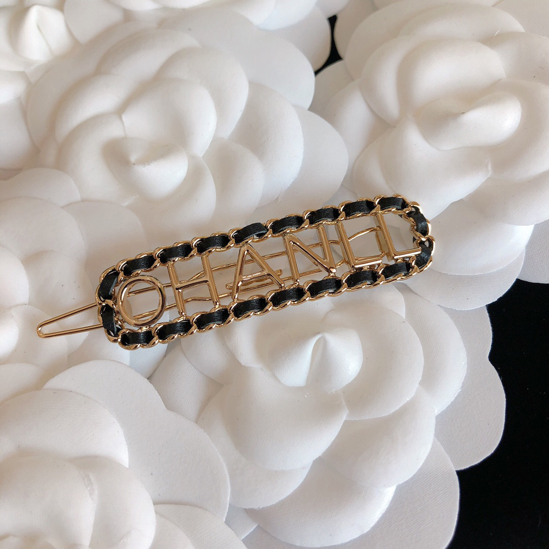 小香奶奶金属边夹小香风发夹链条少女一字夹韩国网红发卡字母头饰