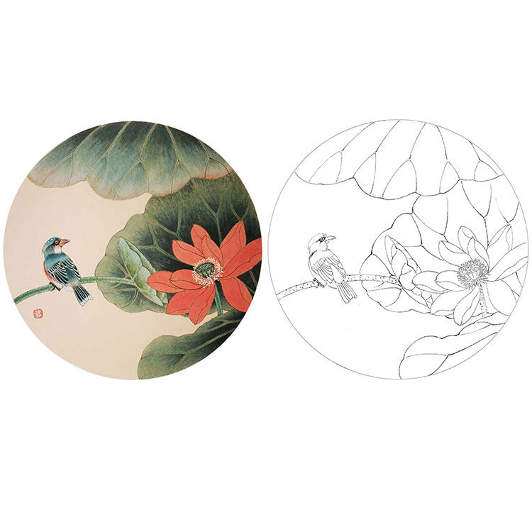 工笔画白描底稿实物打印稿戴青池花鸟小品勾线练习国画
