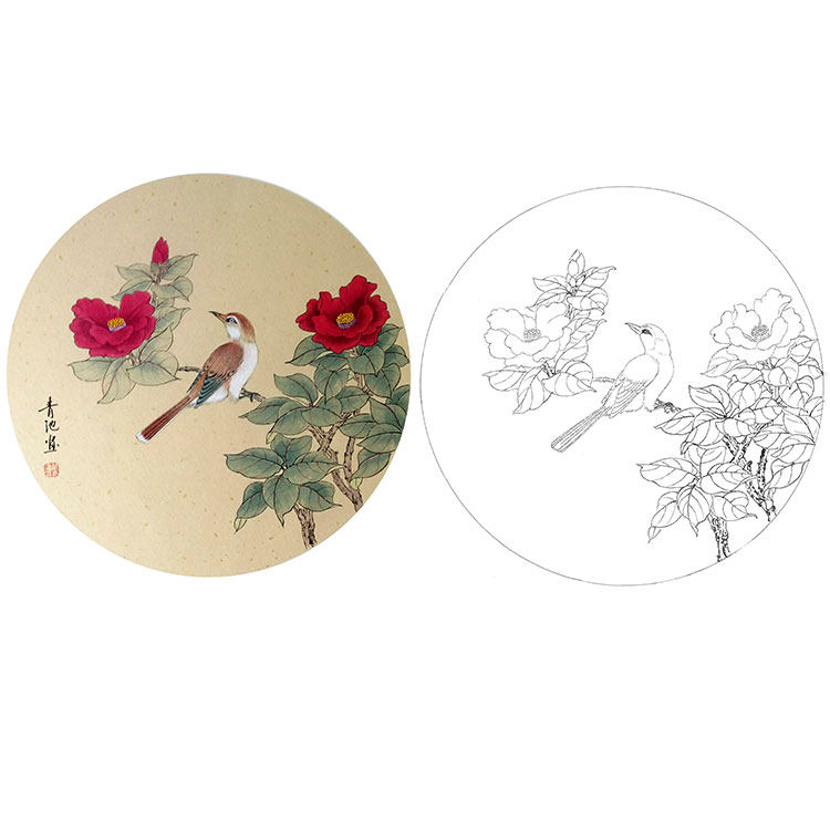 工笔画白描底稿实物打印稿戴青池花鸟小品勾线练习国画