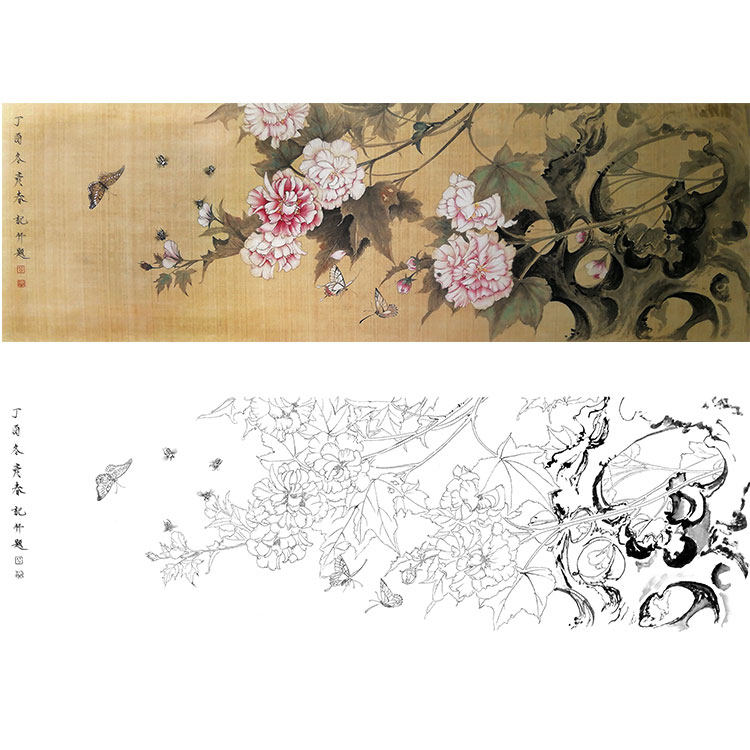工笔画白描底稿芙蓉楚彦春复古风花鸟实物打印稿国画