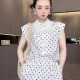 【现货】无袖衬衫高腰短裙蕾丝花边波点套装两件套女2025夏季新款