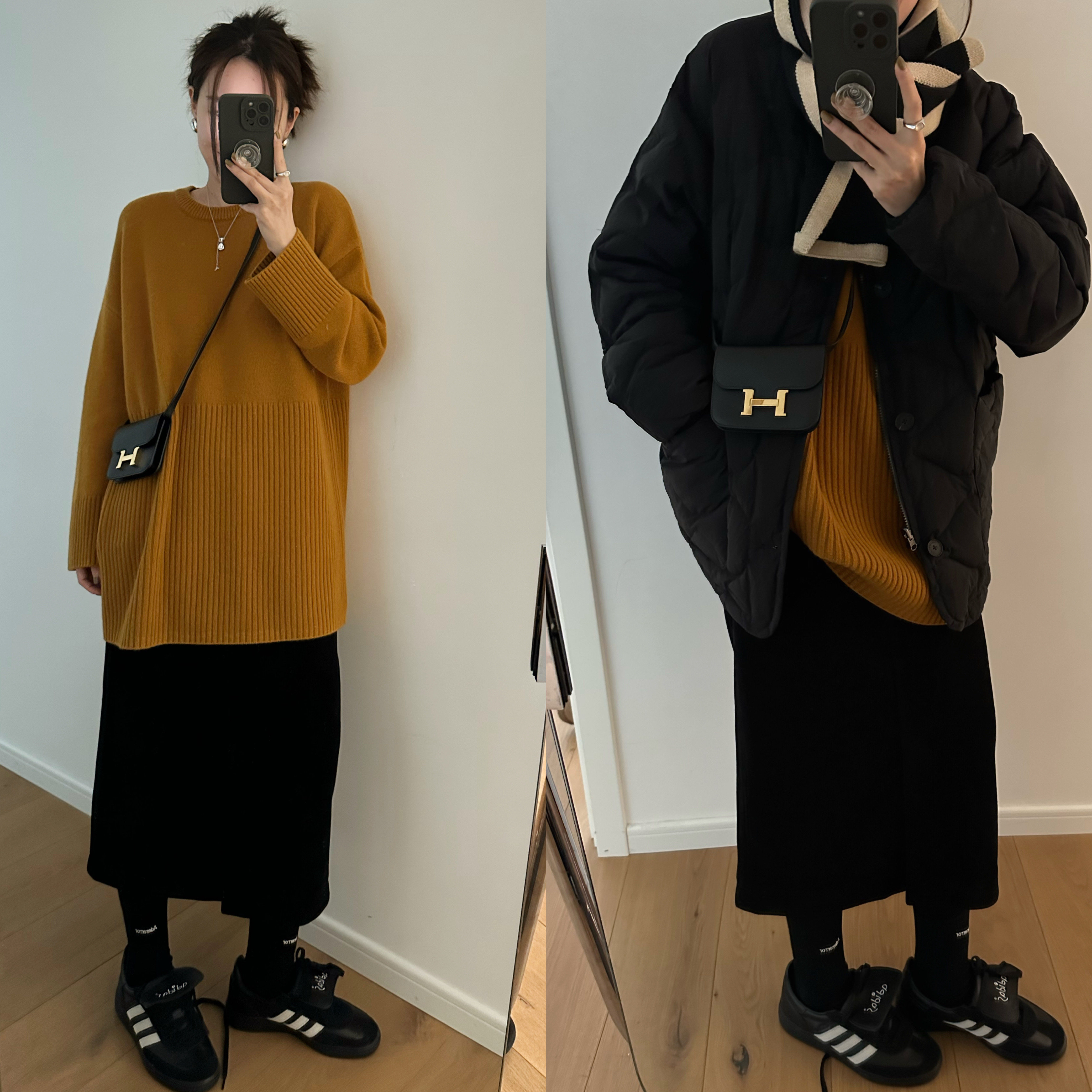 elielim 日光浮酥 羊毛毛衣女冬季中长款保暖显瘦圆领套头针织衫