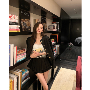 潘宁static 黑色气质喇叭袖 财阀千金 小香风短款 外套女名媛风秋季