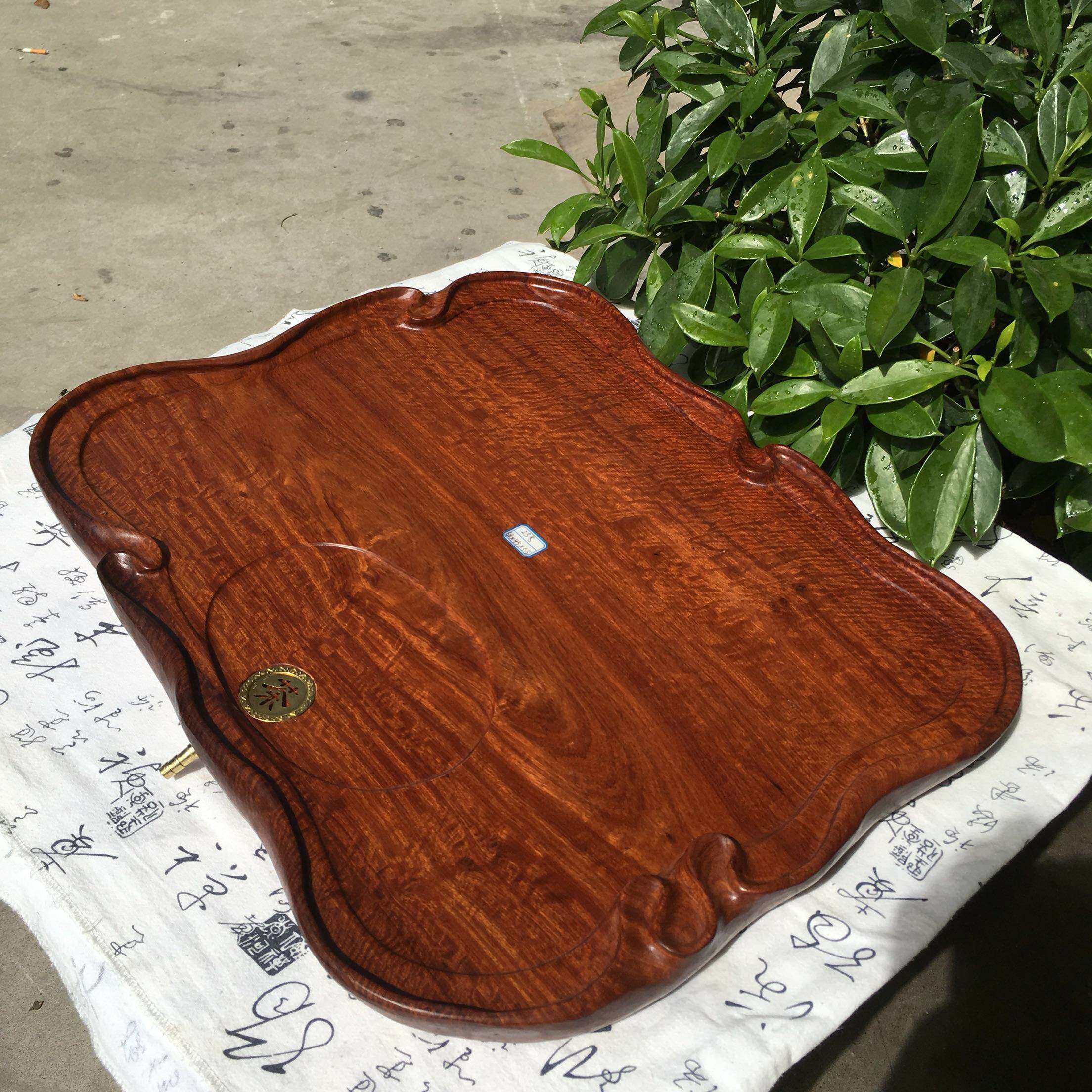 红木茶盘优质缅甸花梨实木无拼接细水波纹虎皮纹茶台茶桌木雕工艺