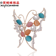 Korean rhinestones brooch women smiling Opal Butterfly Korea jewelry luxury corsage pin clasp