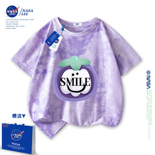 NASA男童短袖t恤夏季2024新款纯棉水果图案儿童多巴胺穿搭上衣女