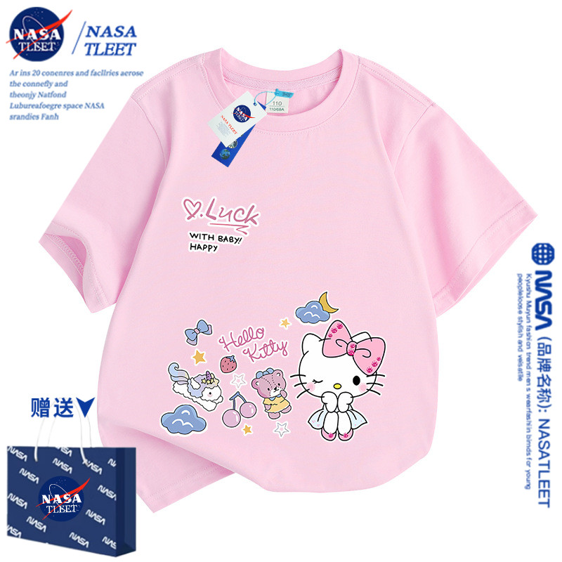 NASA hallo kitty衣服童装女童上衣半袖卡通哈喽kt短袖凯蒂猫T恤